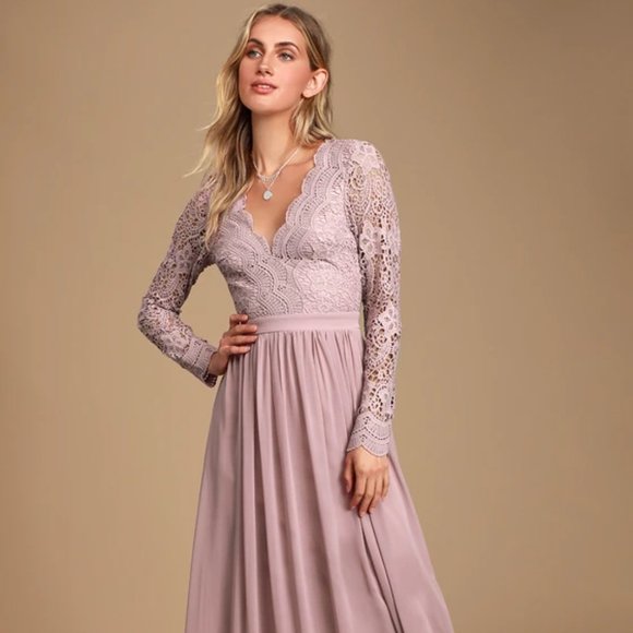 SOLD RARE Lulus Awaken My Love Dusty Lavender Long Sleeve Lace Maxi Dress - Picture 16 of 16